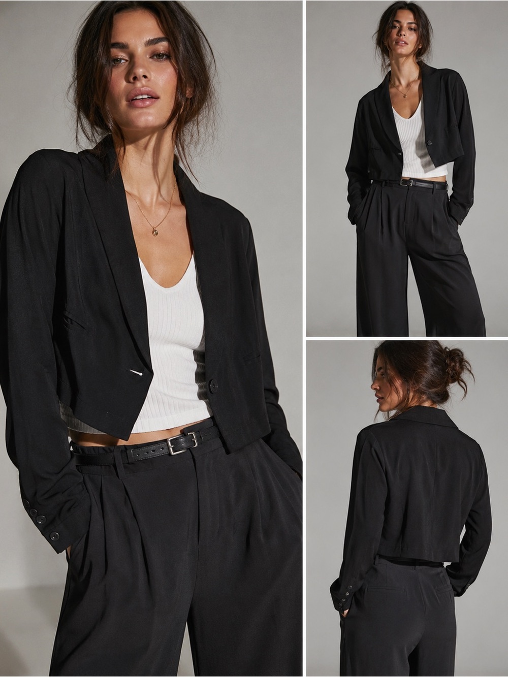 Free People Black Cropped Modal Blend Shawl Collar Blazer Jacket M